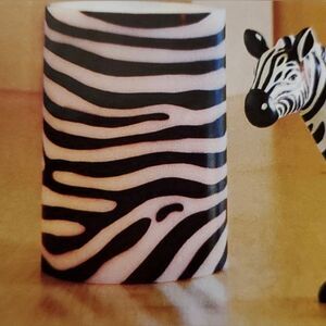 💜PartyLite White & Black Zebra Print Wax Luminary